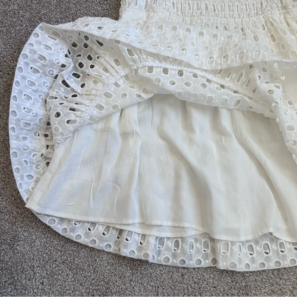 Anthropologie Maeve White Eyelet Puff Sleeve Smocked Waist Mini Dress Size 0 - Picture 6 of 15